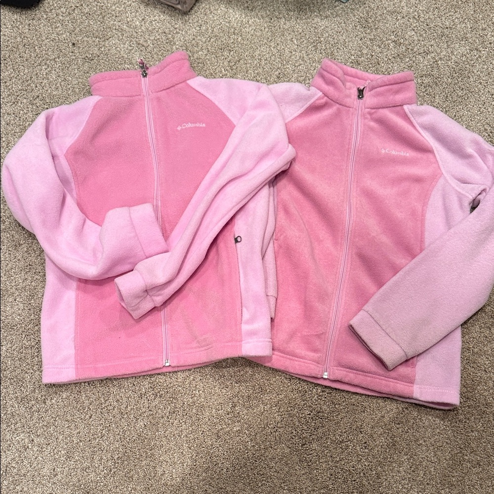 NOT 1 but 2 yes 2 pink Columbia fleece zip ups large kids